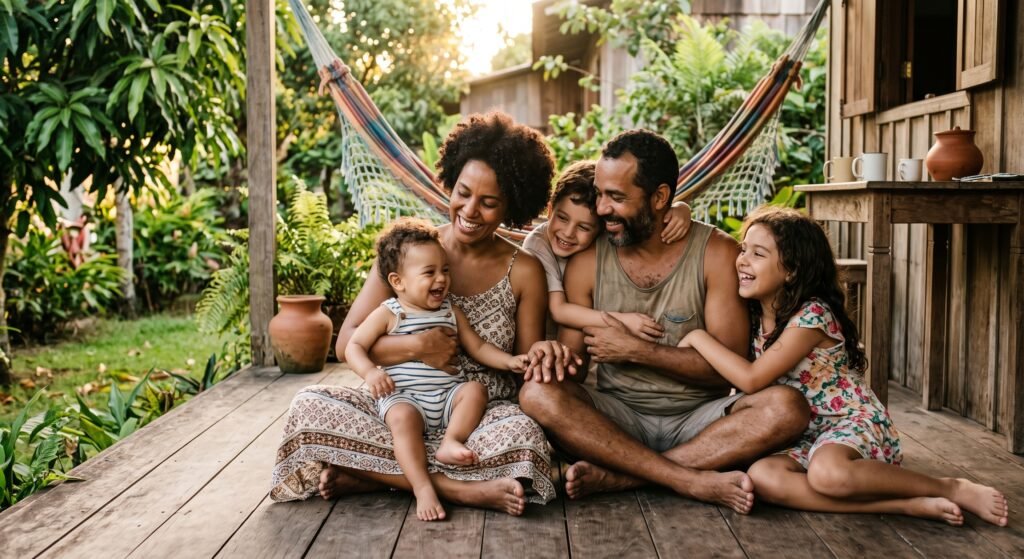 Família unida exercitando a união, o amor e a fraternidade.