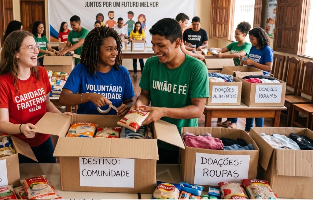 Jovens fazendo campanha de arrecadação na evangelização de jovens.