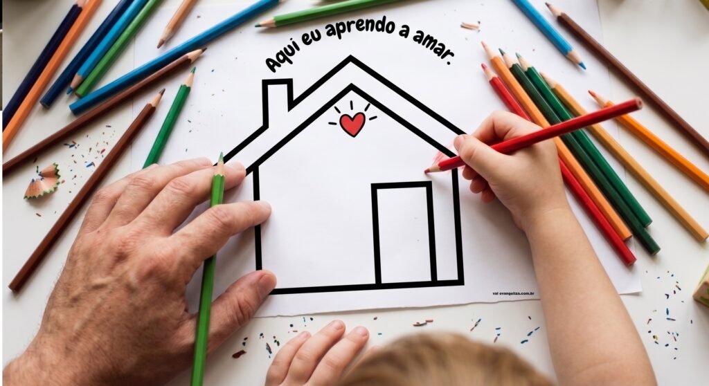 Responsável fazendo a atividade do encontro de família com seu neto.